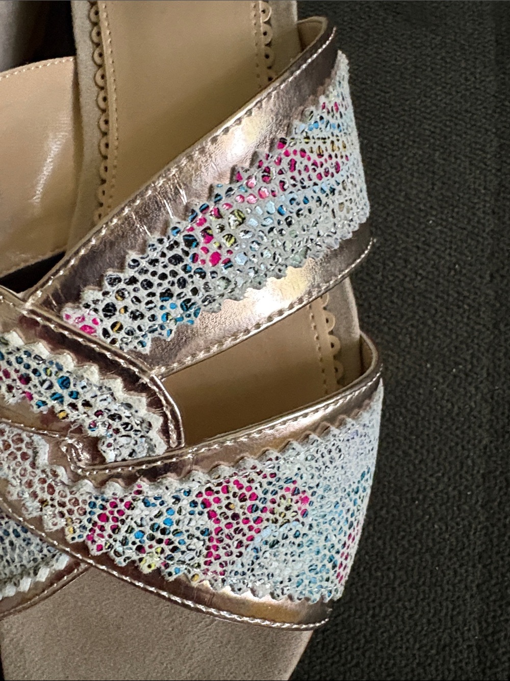 Rara Avis Multicolored Leather Sandals Rose Gold w/ Crisscross Strap - Picture 3 of 10